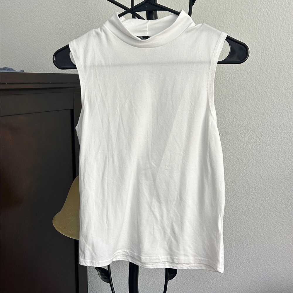 White Sleeveless Mock Neck Top